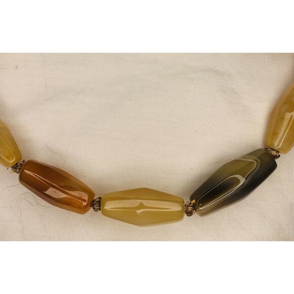 Natural Stone Bead Necklace Handmade Oval Beads Amber 20.5" Butterscotch White - Picture 4 of 12